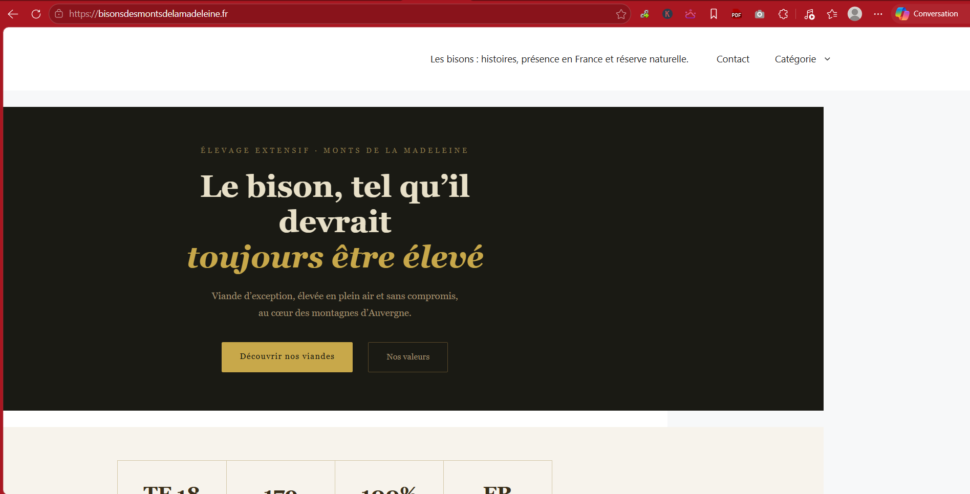 Page d’accueil du site Bisons des Monts de la Madeleine